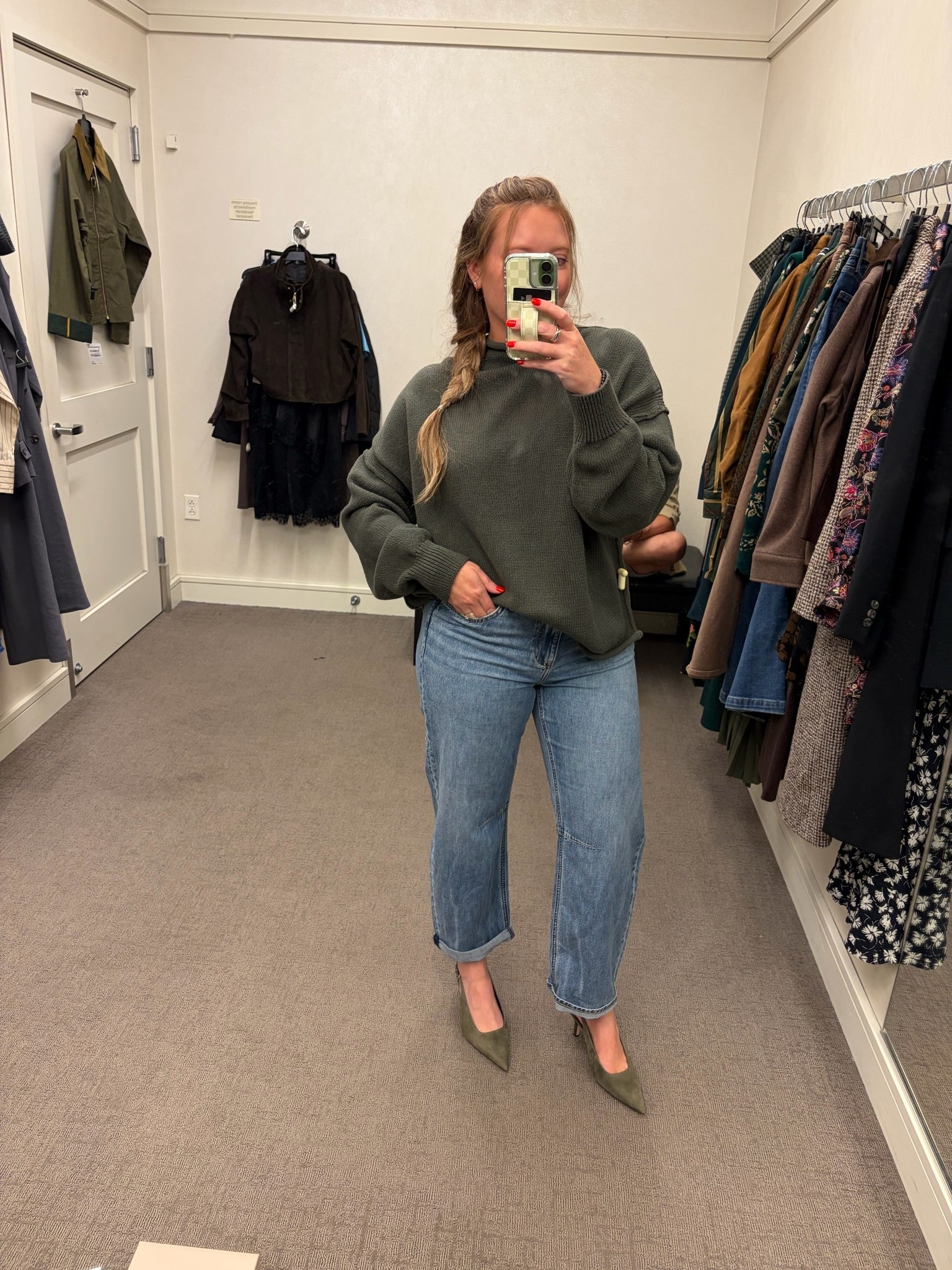 Nordstrom sale finds!
Oversized green sweater / tts wearing a medium 
Barrel leg jeans / tts wearing a 29
Olive suede slingback heels / I went up a 1/2 size

#LTKootd #LTKSaleAlert #LTKSeasonal