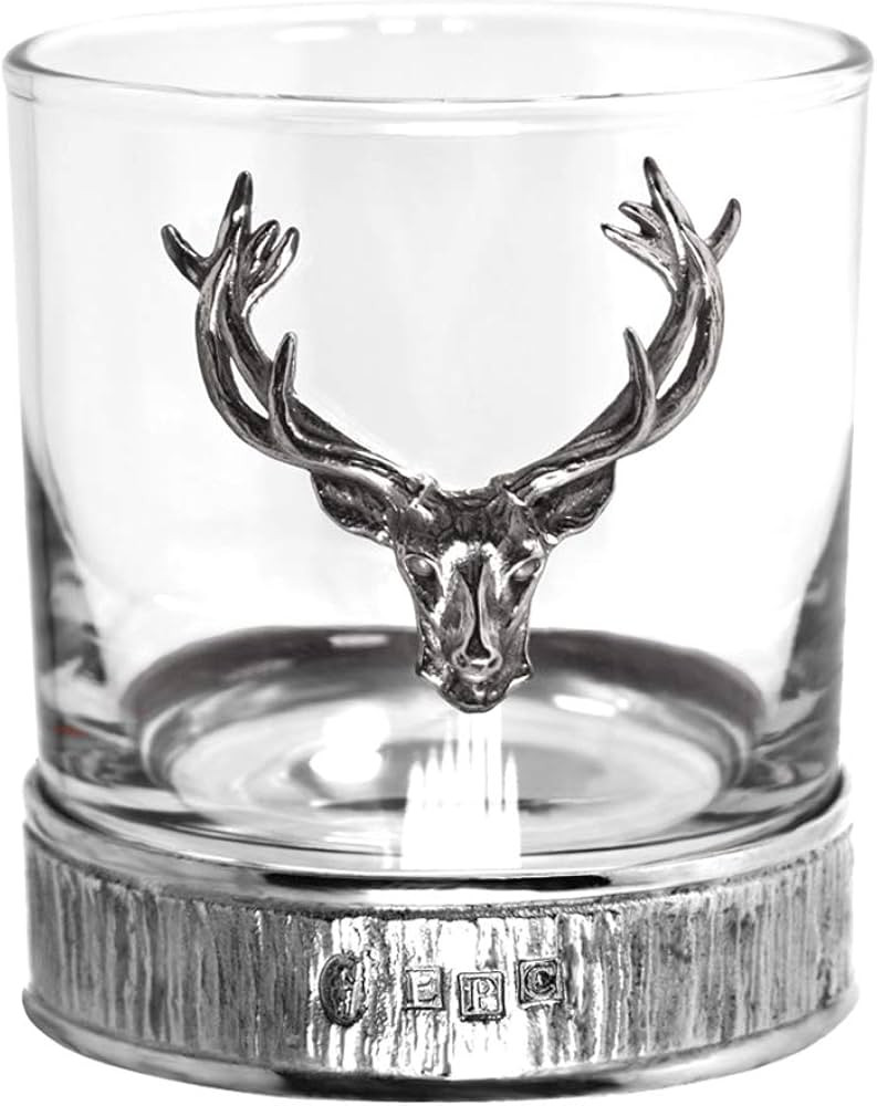 English Pewter Company 11oz Old Fashioned Whisky Rocks Glass With Stag Deer Head Antler and Pewte... | Amazon (US)