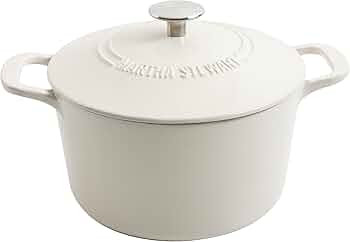 MARTHA STEWART Gatwick 7 QT Enamel Cast Iron Dutch Oven, Linen w/Silver Knob | Amazon (US)