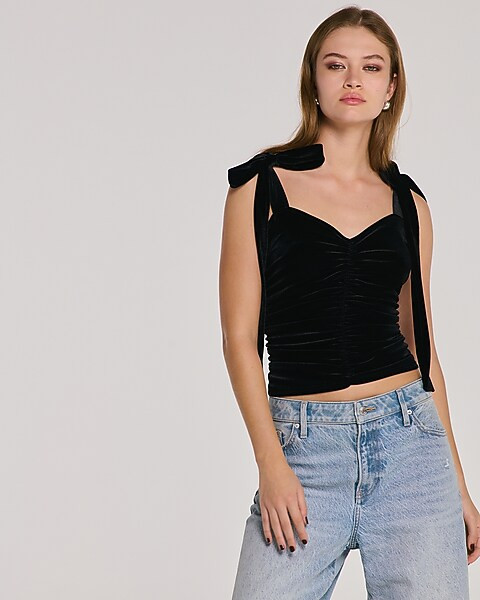 Velvet Tie Strap Ruched Tank | Express