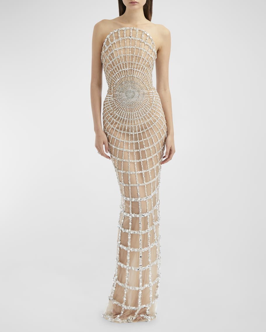 Oscar de la Renta Crystal Grid Strapless Column Gown | Neiman Marcus