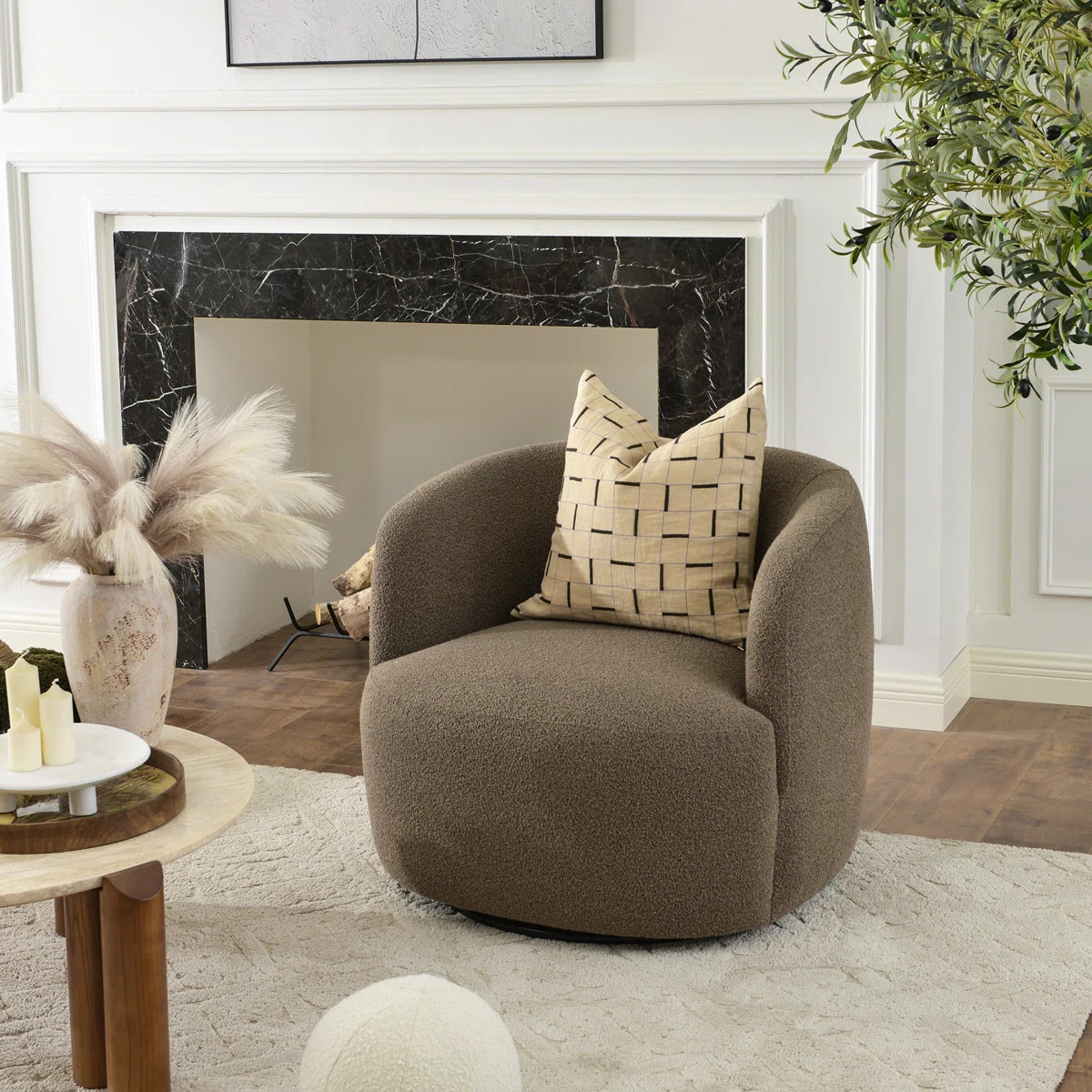 Sydney 34" Wide Boucle Upholstered Swivel Armchair | Wayfair North America