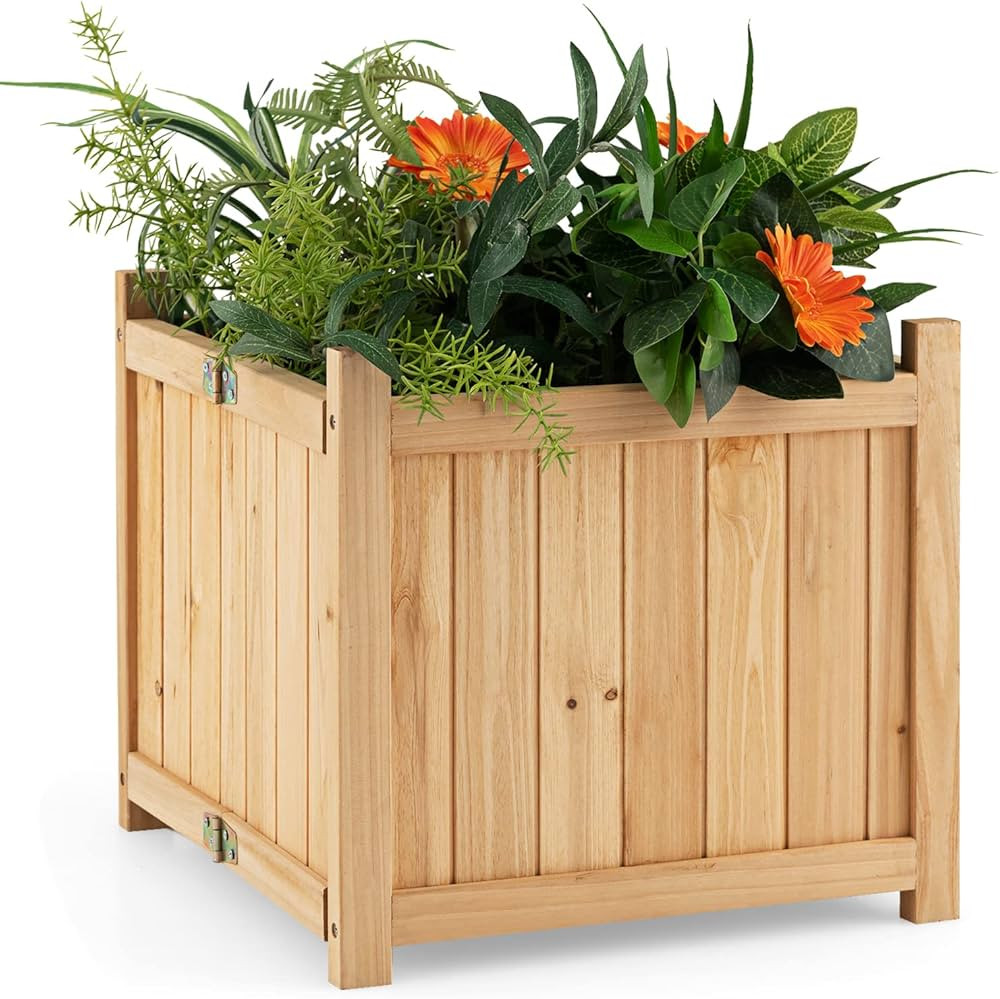 Giantex 15” Planter Raised Garden Bed - Wooden Planting Box, Outdoor Folding Square Planter w/R... | Amazon (US)