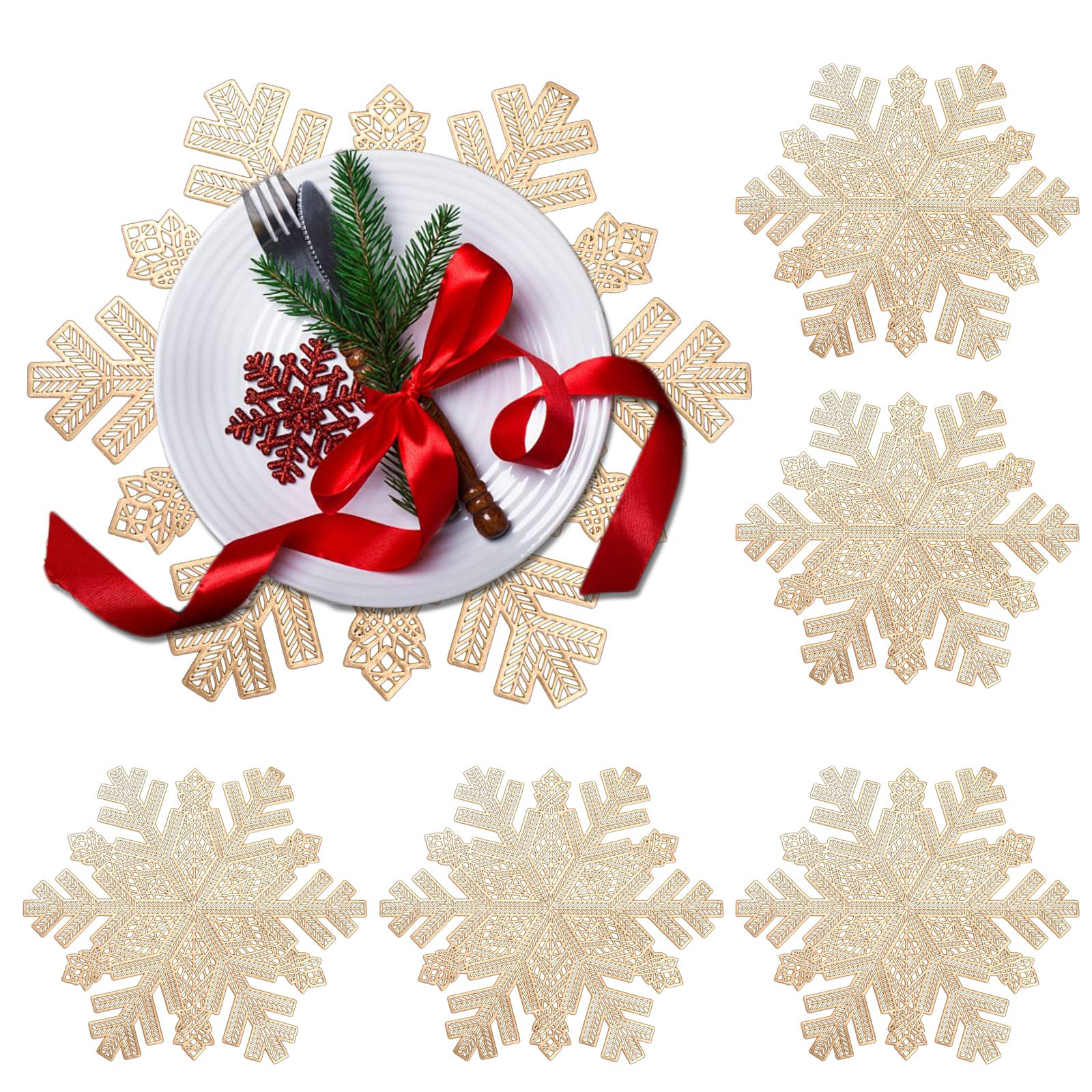 Snowflake Placemats Set of 6,Rouhuhura 15 inch Christmas Placemats Decorations Snowflake Tablemat... | Amazon (US)