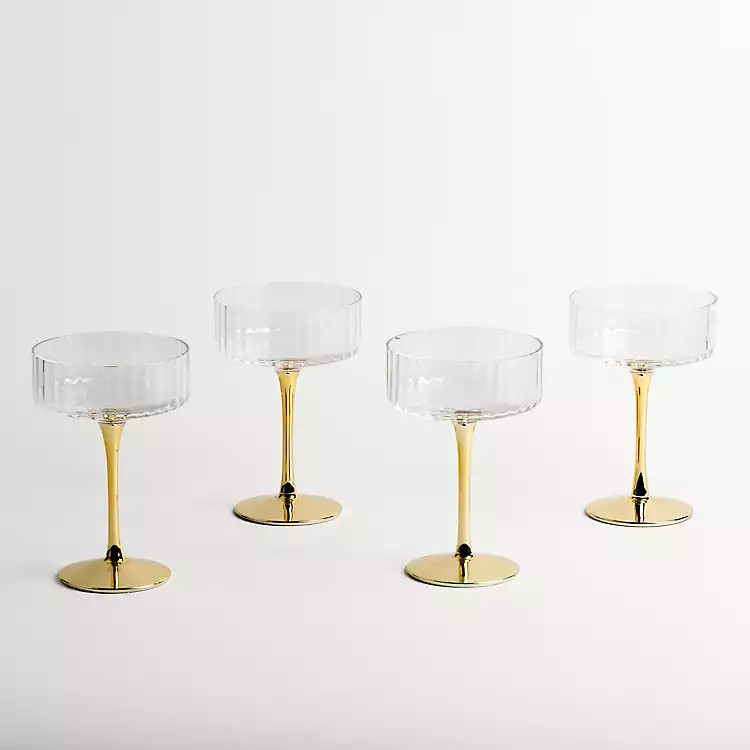 New! Ripple Gold Base Coupe Wine Glasses, Set of 4 | Kirkland's Home