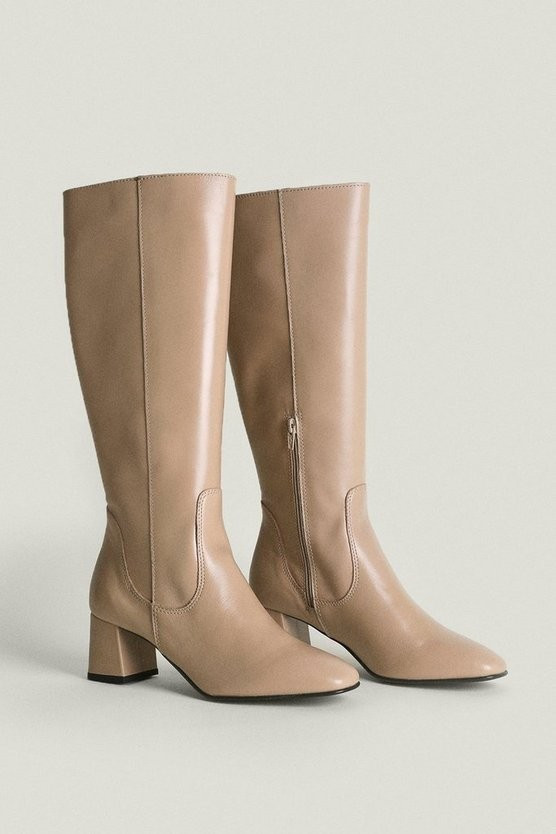 Leather Block Heel Knee High Boot | Oasis UK & IE