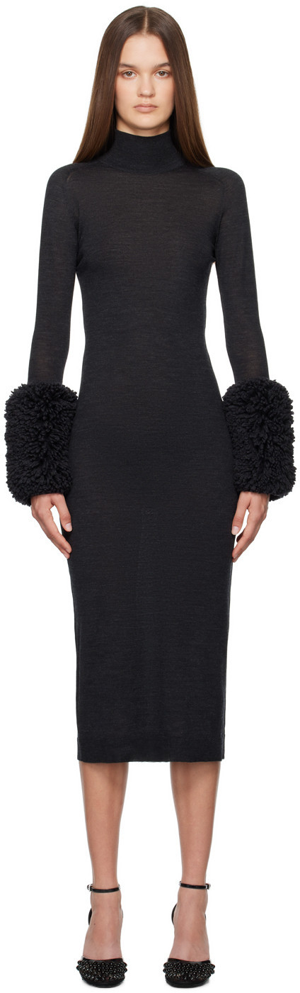 ALAÏA Black Bubble Cuff Midi Dress | SSENSE