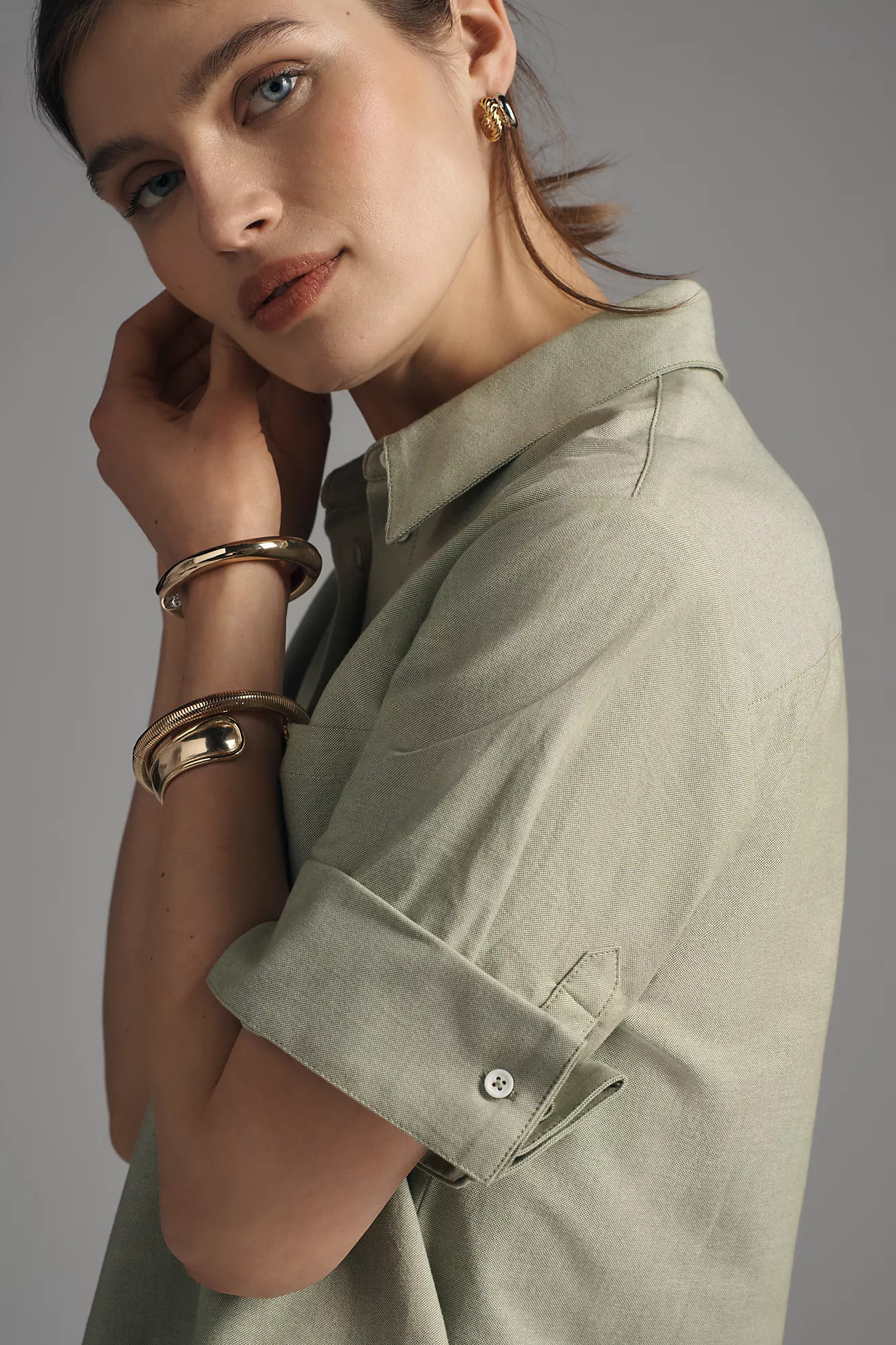 Maeve Rolled-Sleeve Oxford Buttondown Shirt | Anthropologie (US)