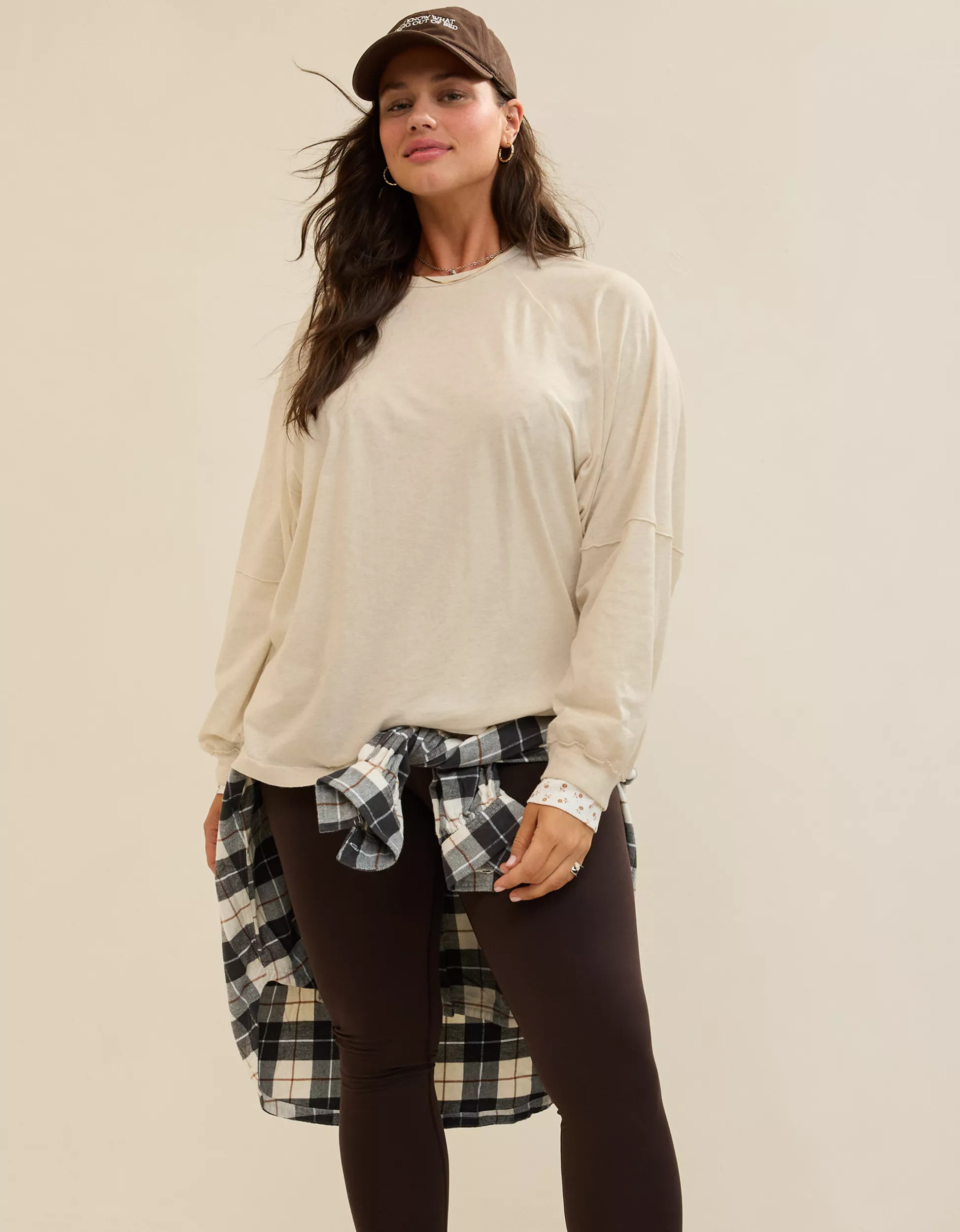 Aerie Cozy Long Sleeve Oversized Boyfriend T-Shirt | Aerie
