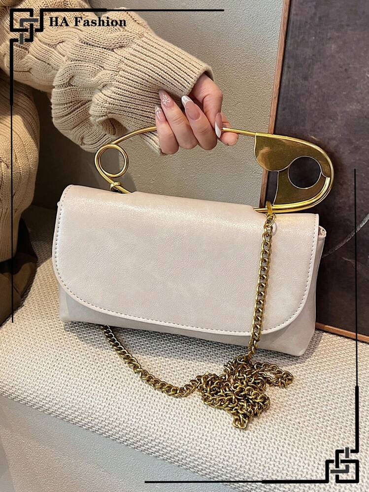 Vintage Burgundy Red Shoulder Bag With Large Brooch, Handbag & Crossbody Bag For Women, Versatile... | SHEIN