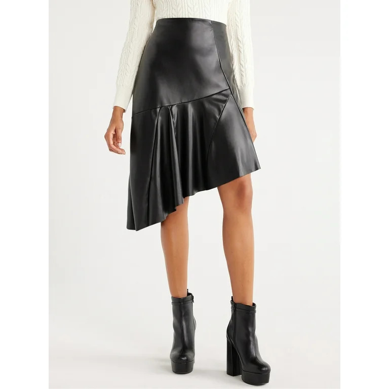 Scoop Women’s Faux Leather Asymmetrical Midi Skirt, Sizes XS-XXL - Walmart.com | Walmart (US)