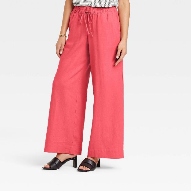 Women's High-Rise Wide Leg Linen Pull-On Pants - A New Day™ | Target