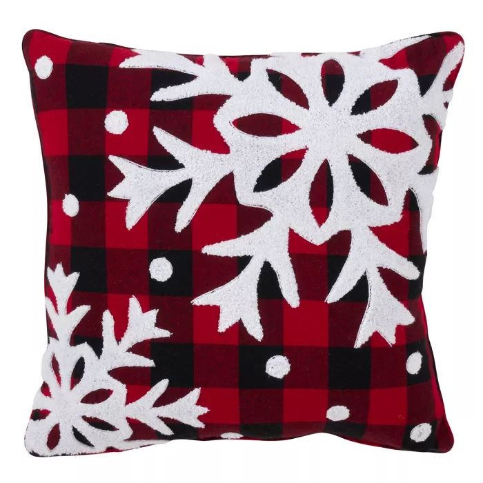 Buffalo Plaid Snowflake Square Throw Pillow Red - Saro Lifestyle | Target