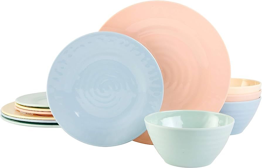 Gibson Home Brist Melamine Plastic Dinnerware Set, Service for Four (12pcs), Pastels | Amazon (US)