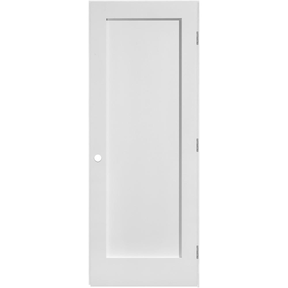 Masonite MDF Series 30 in. x 80 in. 1 Panel Left-Handed Solid Core White Primed Composite Single ... | The Home Depot