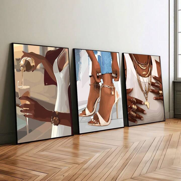 3pcs Unframed  Art Trendy Canvas Poster Preppy Art Girly Funky Painting Print Fashion Girl Wall P... | SHEIN