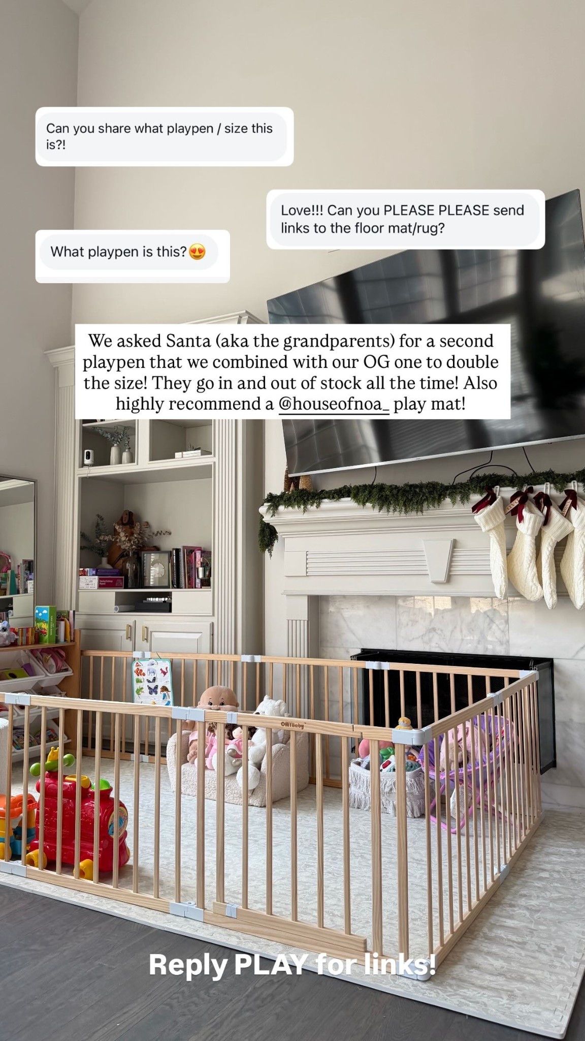  We asked Santa (aka the grandparents) for a second playpen that we combined with our OG one to double the size! They go in and out of stock all the time! Also highly recommend a @houseofnoa_ play mat!

#LTKHoliday #LTKmomlife