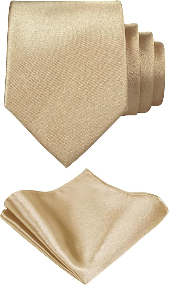 TIE G Solid Satin Woven dyed Color Formal Black Necktie and Pocket Square Sets in Gift Box | Amazon (US)