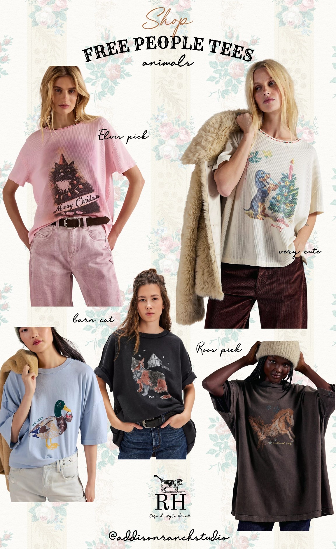 cute festive oversized animal graphic tees 💗 love free people tees 

#LTKFindsUnder100 #LTKHoliday #LTKootd