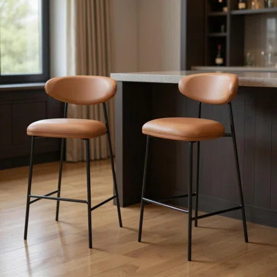Set of Two 29" Brown and Black Faux Leather and Steel Low Back Bar Height Bar Chairs | Wayfair North America