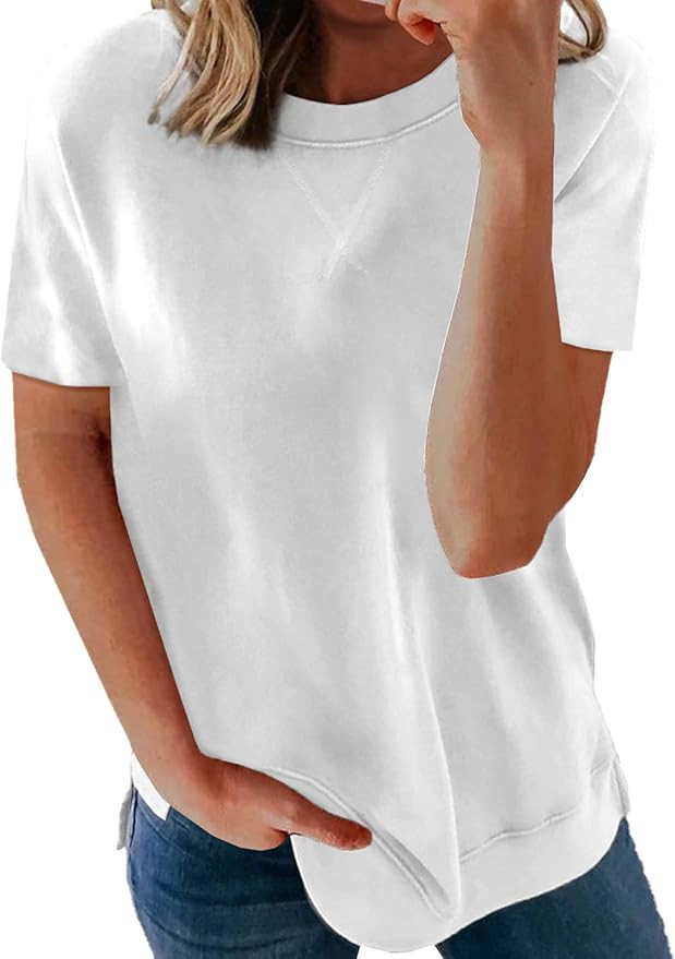 Biucly Womens Short Sleeve Crewneck Shirts Loose Casual Tee T-Shirt | Amazon (US)