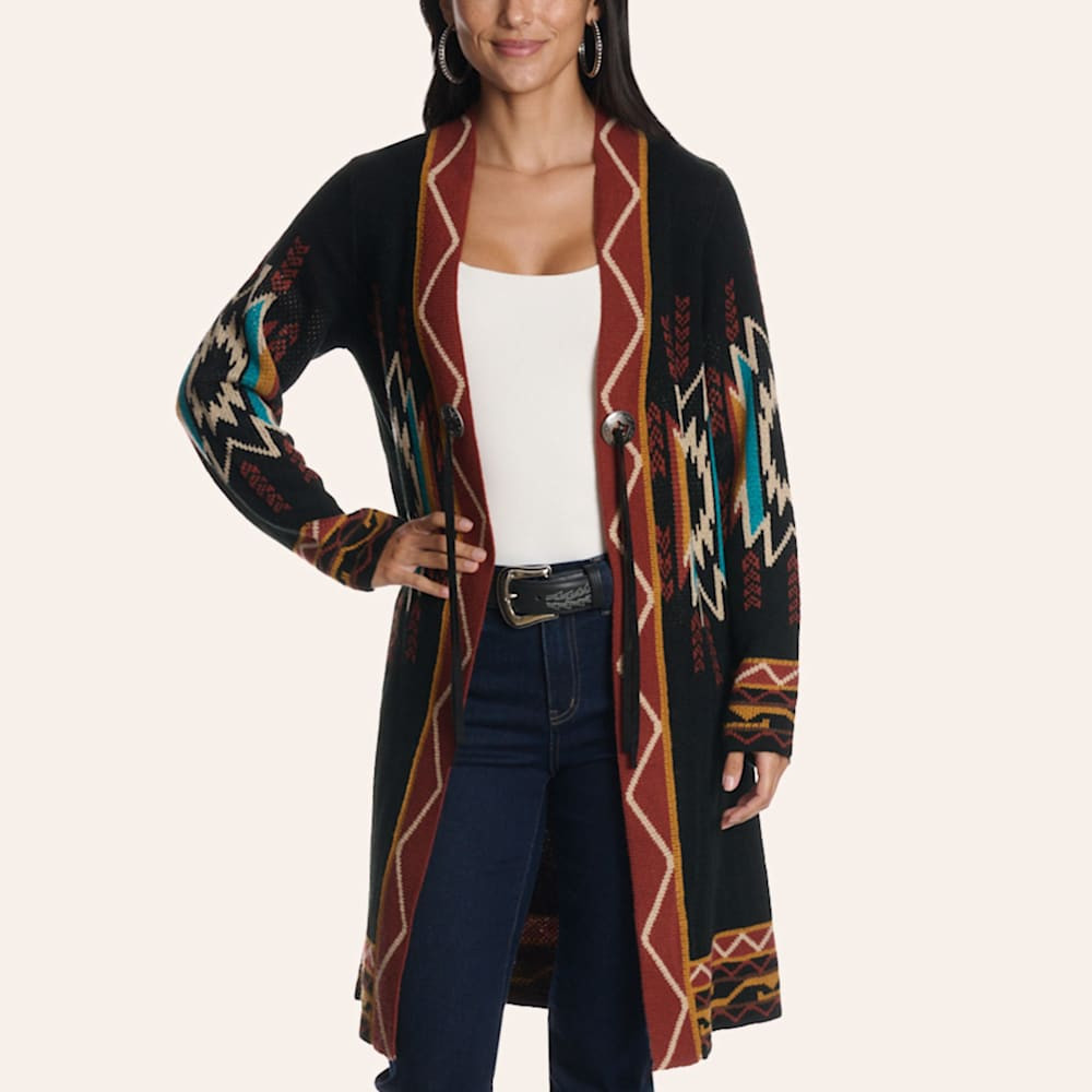 Rockin' C Women's Black & Brick Aztec Print Cardigan | Cavender's