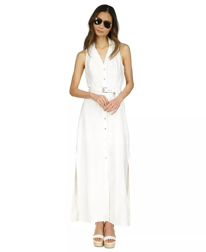 Michael Kors Women's Sleeveless Side-Slit Maxi Shirtdress - Macy's | Macy's