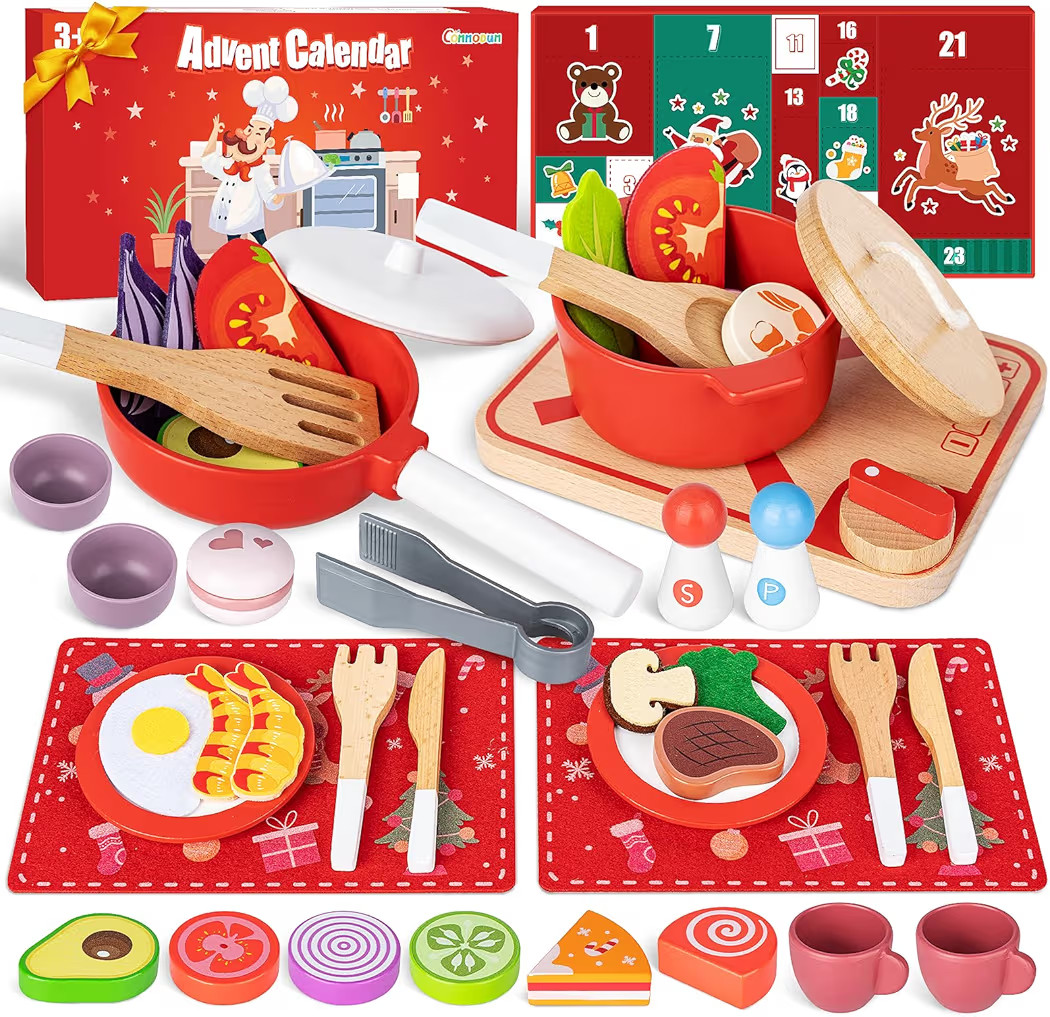 Christmas Advent Calendar Gifts for Kids, Commodum Kids Wooden Play Cooking Set, Pretend Play Kit... | Amazon (US)