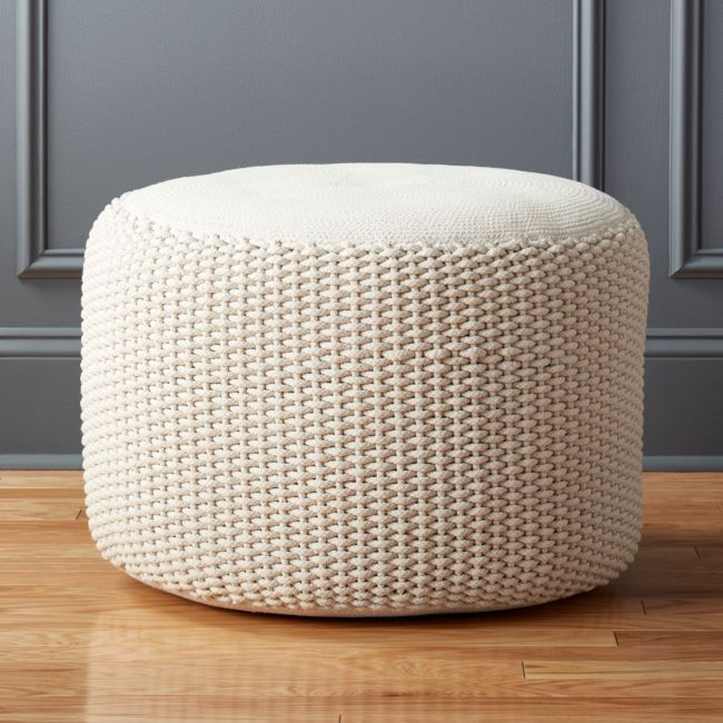 Criss Knit Natural Pouf | CB2