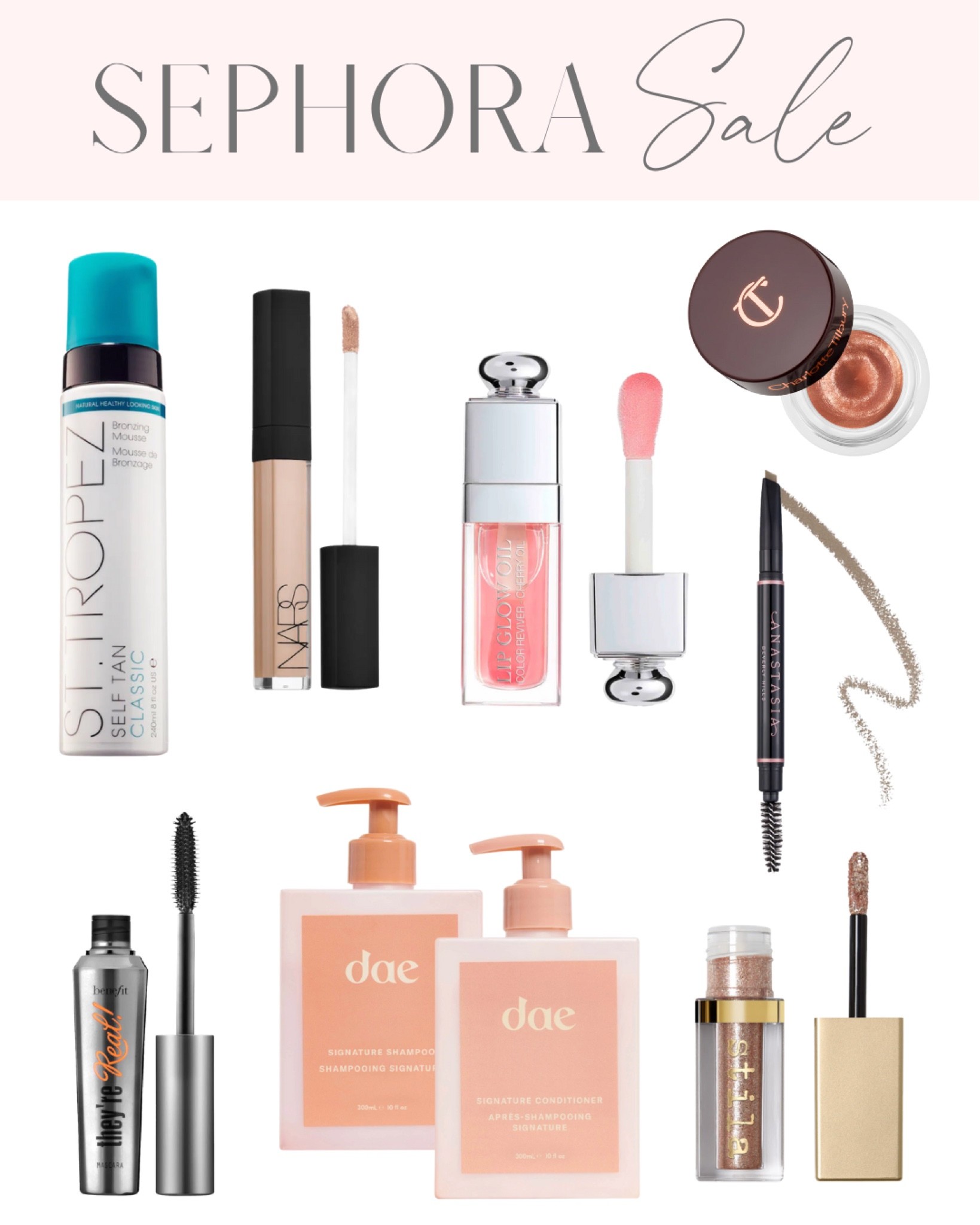 Sephora Sale

*St. Tropez Tanning Mousse
*NARS Radiant Creamy Concealer 
*Dior Lip Oil
*Charlotte Tilbury Eyes to Mesmerize Cream Eyeshadow (Rose Gold)
*Benefit They’re Real Mascara
*Dae Shampoo & Conditioner
*Stila Glitter & Glow Liquid Eye Shadow (Kitten Karma)

#LTKunder50 #LTKsalealert #LTKHoliday