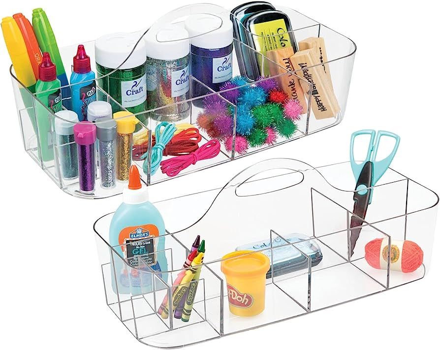 mDesign Plastic Divided Art and Craft Storage Organizer Caddy Tote Bin with Handle for Home Offic... | Amazon (US)