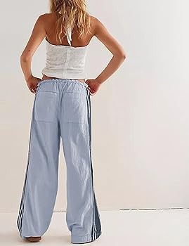 Hongsui Women's Wide Leg Pants Drawstring High Rise Side Striped Slouchy Palazzo Pants with Pocke... | Amazon (US)
