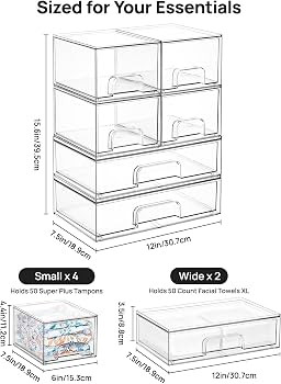 Vtopmart Stackable Storage Drawers Set of 6, Clear Plastic Organizer Bins for Bathroom Supplies, ... | Amazon (US)