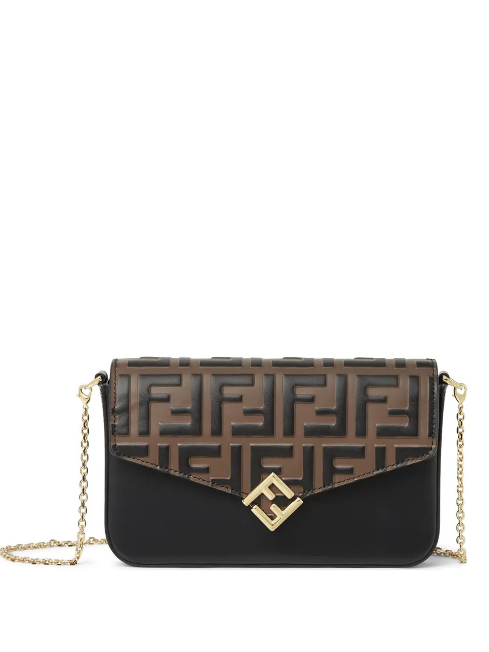 FENDI FF-embossed flap wallet-on-chain - Black | Farfetch Global