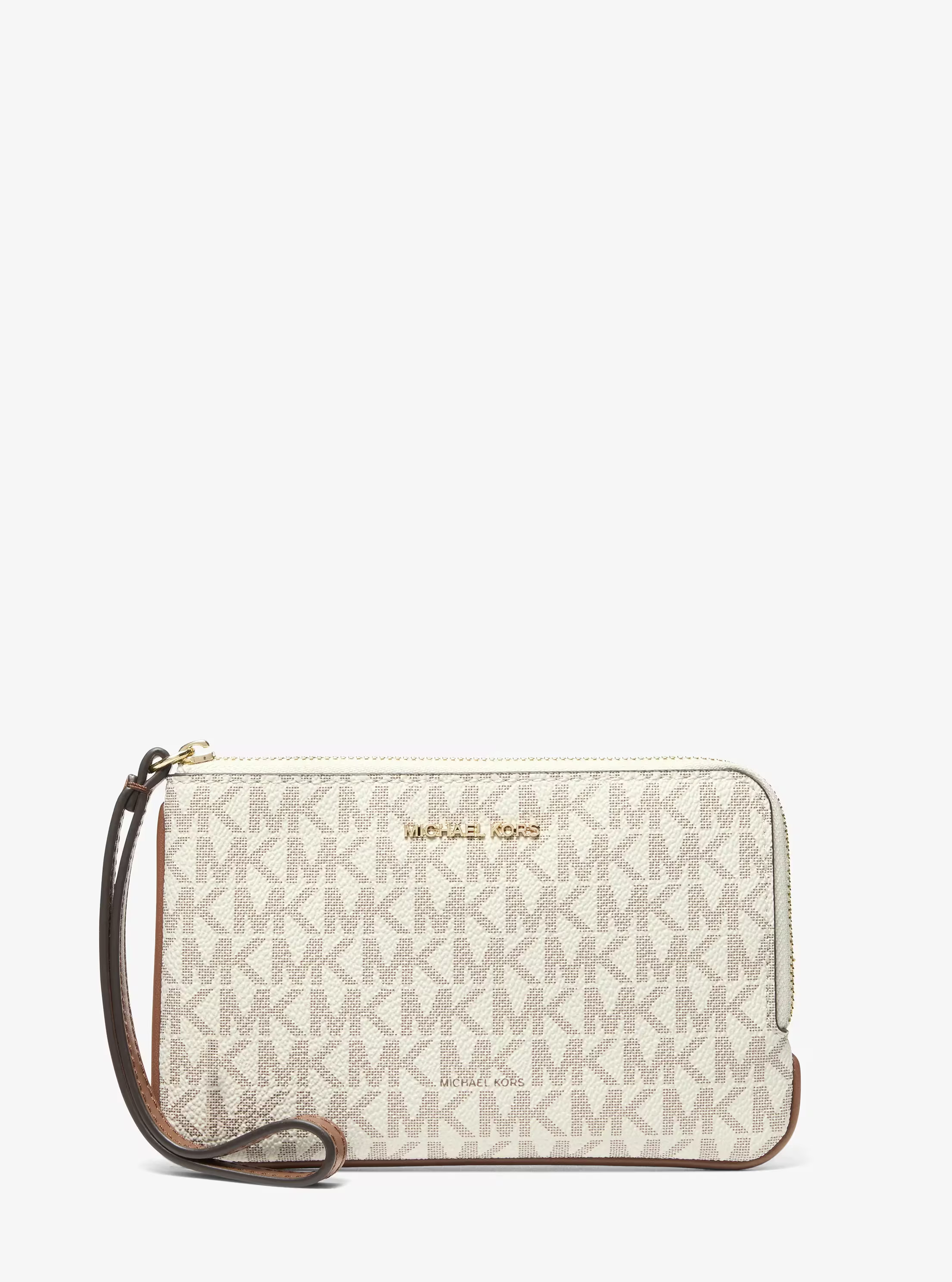 Michael Kors Outlet Jet Set Travel Small Signature Logo Wristlet in Natural - One Size | Michael Kors US Outlet