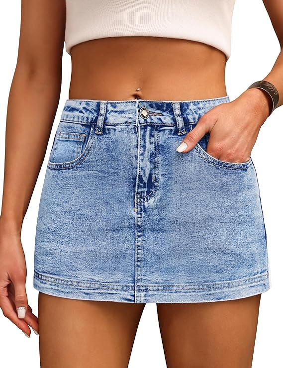 Denim Skort for Women High Waist Mini Denim Skirt Casual Stretch Women Jean Skirt with Pockets | Amazon (US)