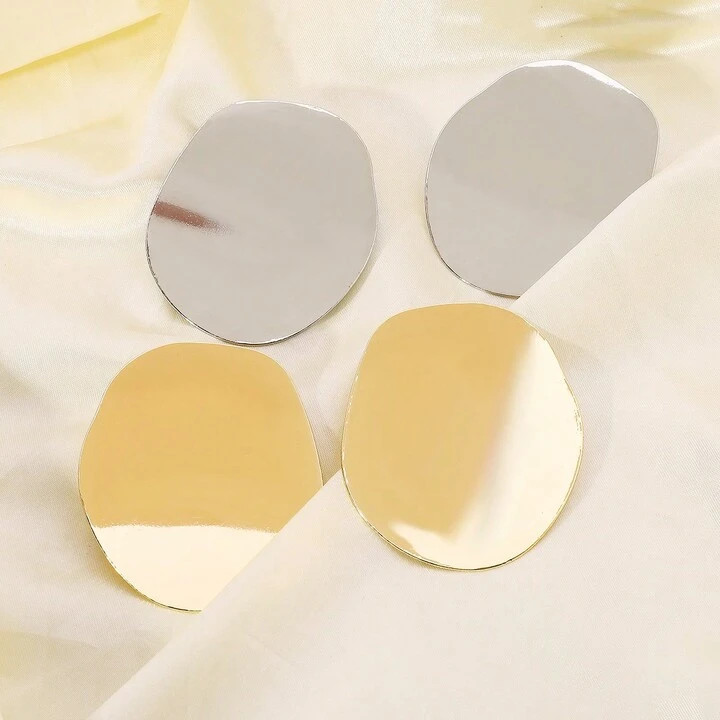 1pair Exaggerated Geometric Polished Metal Hoop Earrings Suitable For Daily Wear | SHEIN