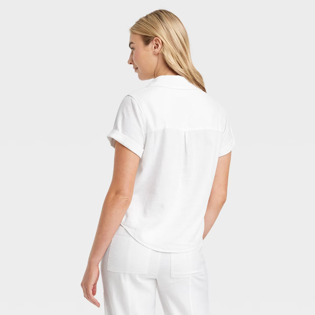 Women's Short Sleeve Collared Button-Down Shirt - Universal Thread™ Tan Striped S | Target