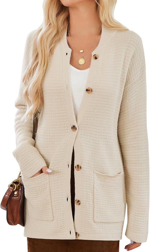 GRACE KARIN Womens 2024 Long Sleeve Waffle Knit Sweater Jacket Open Front Button Down Cardigan Sw... | Amazon (US)