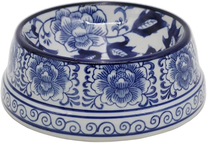 Aimusego Blue and White Flower Pattern Ceramic Dog Food Dish for Small Medium Dogs and Cat,Heavy ... | Amazon (US)