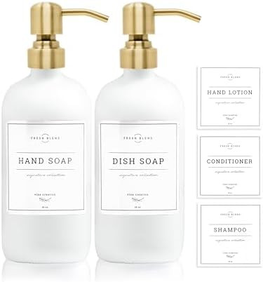 Vine Creations White Glass Soap Dispenser, 2 Pack Kitchen Soap Dispenser Set with Stainless Steel... | Amazon (US)