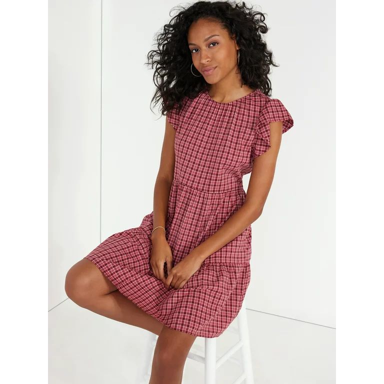 Time and Tru Women's Tiered Dress with Flutter Sleeves, Sizes XS-XXXL | Walmart (US)