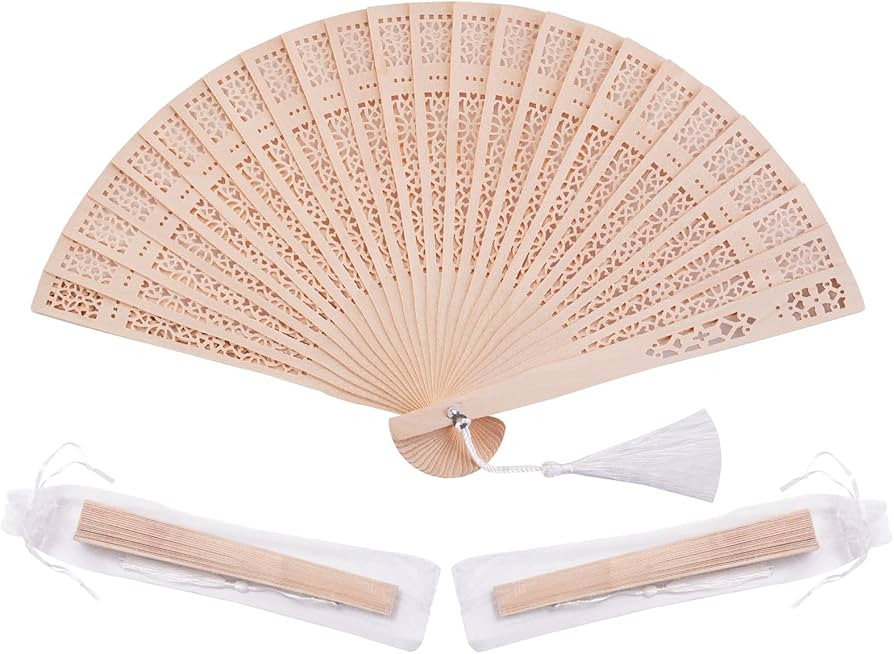 Sepwedd Set of 50pcs Sandalwood Fan Baby Shower Party Favors with Organza Bags and Tassels Wooden... | Amazon (US)