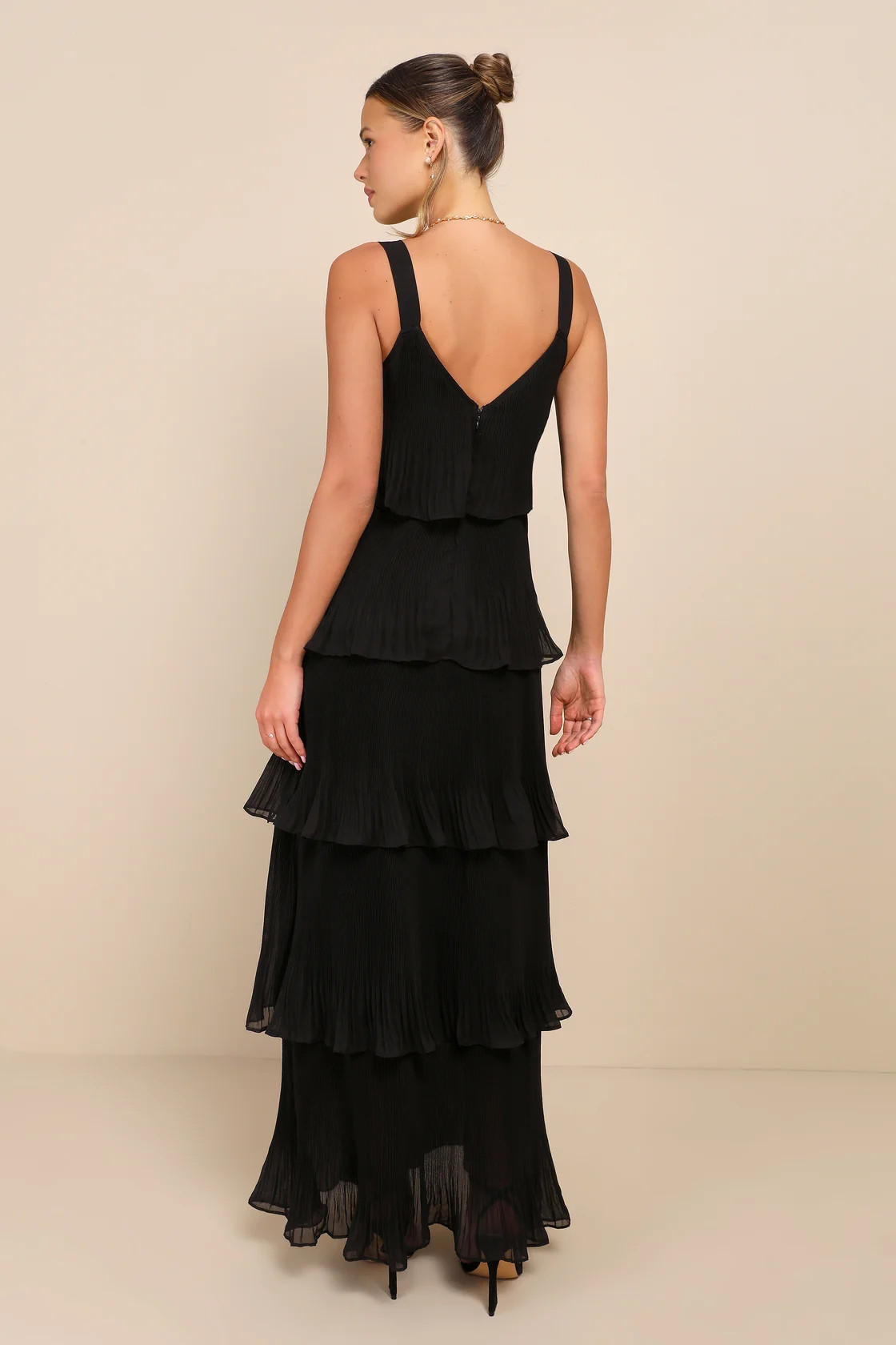 Elegant Nature Black Pleated Sleeveless Tiered Maxi Dress | Lulus