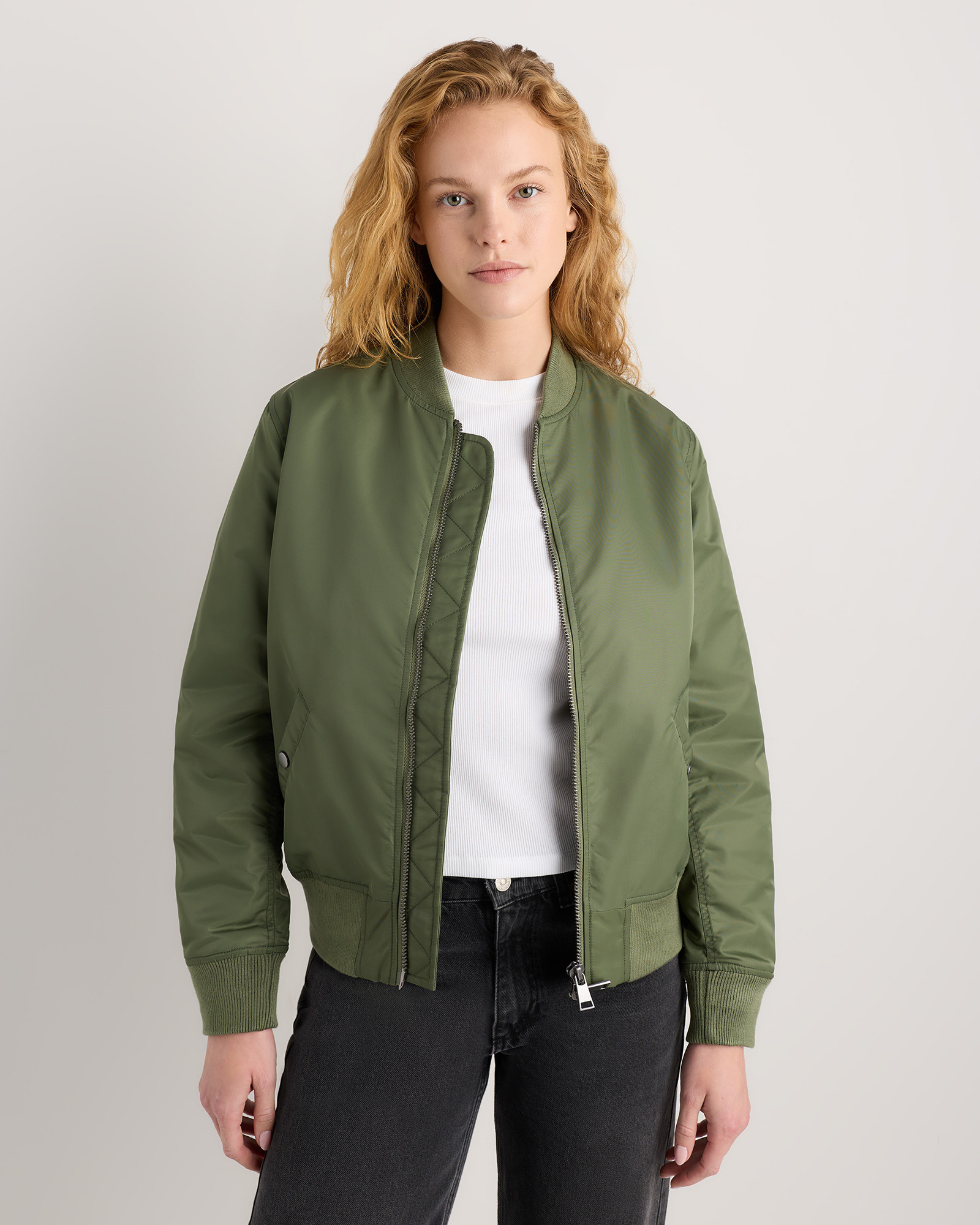 Quince | Women's Flight Nylon Bomber Jacket in Classic Sage Green, Size Small | Quince