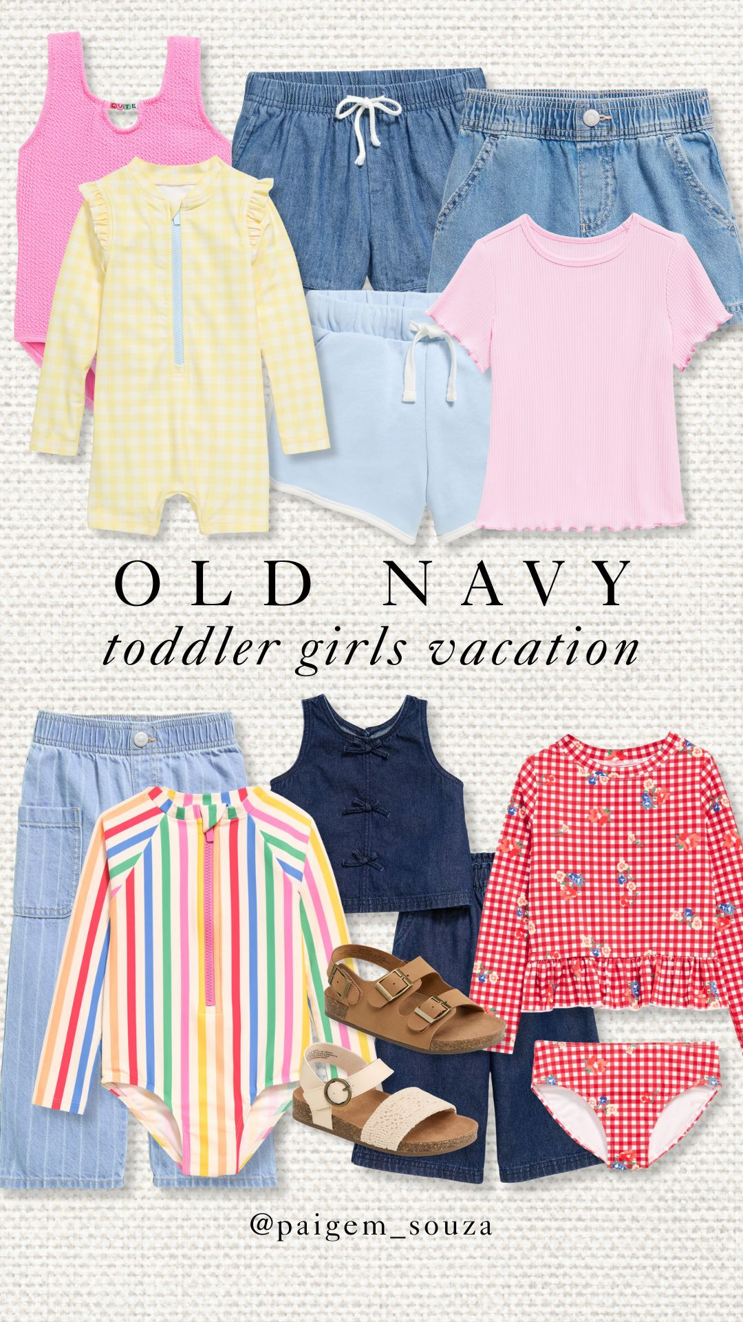 Toddler girls vacation edit. ☀️ Old Navy new arrivals! Sweet sets, sunny swim and easy outfits for every adventure.

Toddler girl clothes, vacation outfits, kids summer style, beach ready, resort wear, rash guard, denim set, gingham print, sandals, mix and match, travel wardrobe, affordable finds, little girl fashion, warm weather essentials, affordable finds. 

 #LTKootd #LTKTravel #LTKKids