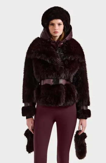 Chloe Faux Fur Jacket with Puffer Hood | Nordstrom