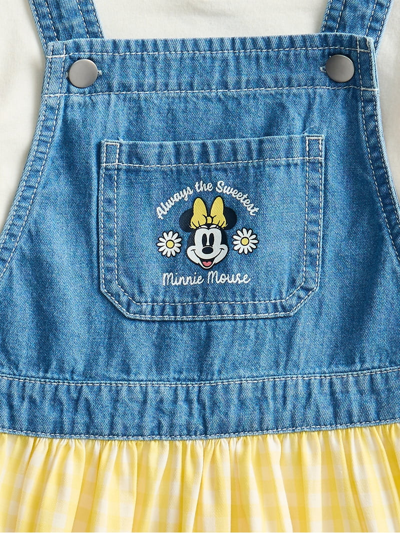 Minnie Mouse Toddler Girls Denim Gingham Skirtall and Puff Sleeve Tee Set, 2-Piece, Sizes 12M-5T | Walmart (US)