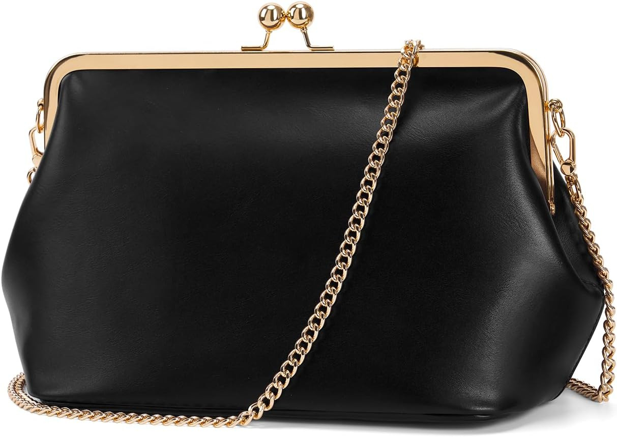 Women's Kiss Lock Crossbody Bag PU Medium Handbags Kiss Clasp Crossbody Shoulder Bags Tote Purse Messenger Handbag | Amazon (US)