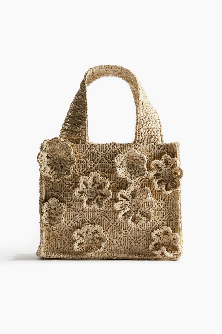 Appliquéd Straw Crossbody Bag - Beige - Ladies | H&M US | H&M (US + CA)